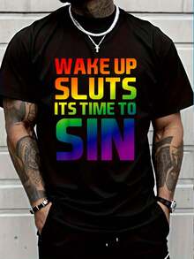 Wake Up To Sin Adult Party Lesbian Gay-Shirt Graphic Tees Summer Clothes Men Shirts Street Wear - 黑色 - 查看 1