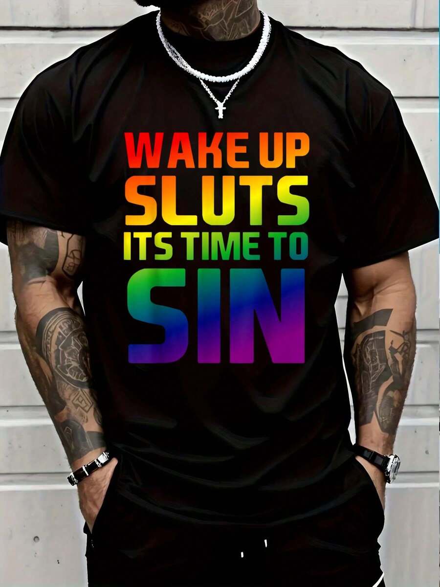 Wake Up To Sin Adult Party Lesbian Gay-Shirt Graphic Tees Summer Clothes Men Shirts Street Wear - 黑色 - 查看 1