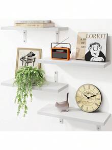 Floating Shelves For Room Decor, 4 Sets Wall Storage, Wood Mounted Shelf For Bedroom, Bathroom, Book Shelf, Dark Carbonized Black