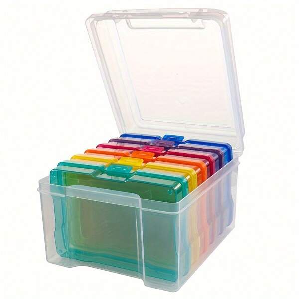 1 set Caja de almacenamiento de escritorio 1 caja grande con 6 cajas pequeñas, organizador de fotografías, papelería, soporte para bolígrafos, multiusos para almacenar joyas, suministros de costura, materiales de manualidades, clasificación y organización