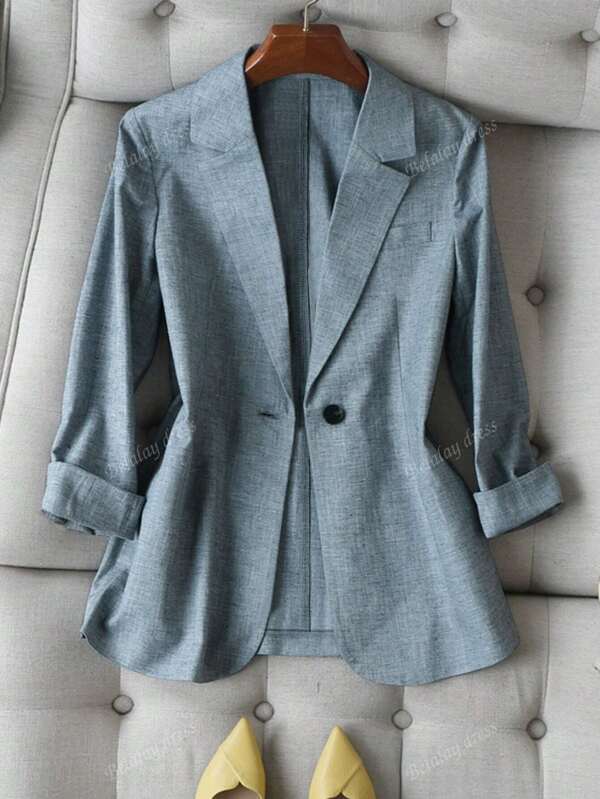 Damen Blazer mit gemischten Materialien, 7/8 Ärmel, Knopfverschluss, für Büro & Pendeln geeignet