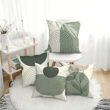 4Pcs, Boho Sage Green Pillow Covers, Boho Abstract Geometric Leaf Throw Pillow Covers - Contemporary Sage Green, Machine Washable Polyester, Single-Sided Design - 16x16, 18x18, 20x20 Inches, No Pillow Insert. - Multicolor - View 2