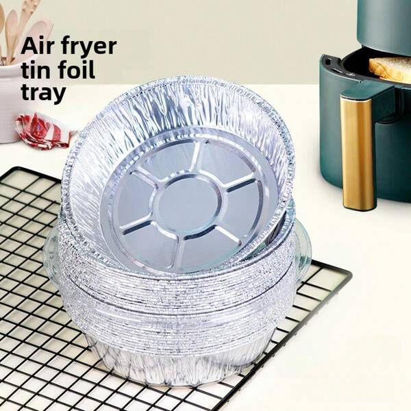 30er-Pack runde Aluminiumfolienpfannen (15cm/18cm/20cm) - Speziell für Heißluftfritteuse geeignete, hochwertige Einweg-Backformen - Fettdichte Alufolienbehälter für Backen Zuhause, Outdoor-Grillen & Partyteller - Perfekt für Familienessen, Camping & Picknicks!
