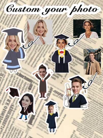 Customized Graduation Season Stickers, Personalized Custom Sticker Avatars, Upload Photo To Customize Sticker Avatars, Graduation Season Stickers Suitable For Scrapbooks, Diaries, Notebooks, Laptops, Bumpers, Skateboards, Water Bottles, Computers, Phones, Cartoons, Helmets, Car Stickers, Back To School,Office & School Supplies,Xmas Decoration,College Students, University Students, Freshman, Sophomore, Underclassmen