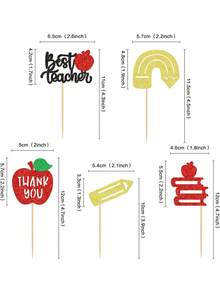 24pcs Back To School Teachers' Day Cupcake Decorations, Glitter Thank You Apple Pencil Stationery Cupcake Toppers, Suitable For Graduation Ceremony, Back To School, Baby Shower, Birthday, Anniversary, Thanksgiving Party Cake Decorations - Multicolor - View 3