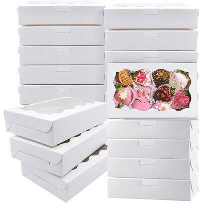 15pcs Biscuit Boxes With Transparent Window, White Bakery Dessert Boxes, Premium Gift Containers For Pastries, Pies, Candies