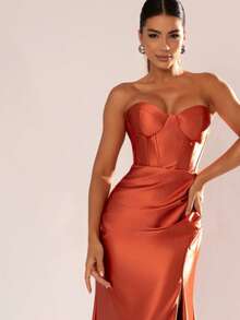 Sexy Long Party Dress With Slit Wedding - Terracota - Ver 10