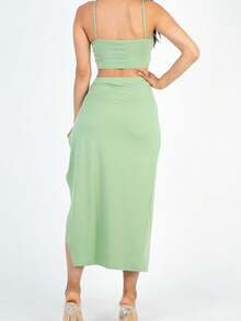 Women's Sleeveless Knitted Crop Top And Asymmetrical Split Thigh Skirt Two-Piece Set Casual Bohemian Co-Ord Outfit For Summer Halloween Clothes