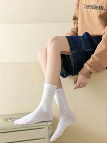 6 pares de meias altas femininas, meias esportivas finas, de cor sólida e longas, adequadas para primavera, verão e outono