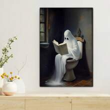 3 Carteles de lona de Halloween, retrato de fantasma retro de Halloween con flores, pintura de arte de pared para el dormitorio, sala de estar, pasillo del hogar, con opción de marco