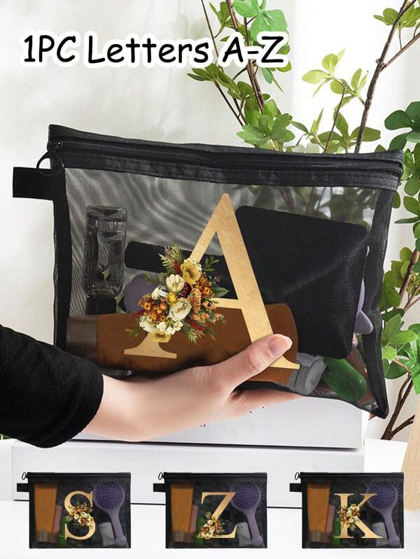 1 Mesh Makeup And Toiletry Bag With Floral And Gold Letter Prints. The Mesh Design Prevents Moisture Buildup When Storing Various Travel-Sized Bottles, Making It Perfect For Travel Toiletry Use - This Bag Boasts A Style, Comes With A Zipper Closure, Is Foldable And Lightweight, And Features A Fade-Resistant Design. Bag, Room Decor, Bags, Makeup Bag, Travel, Make Up Bag, Organizer, Make Up Bag, Desk Organiser, Cosmetic Bag, Make Up Bag, Bag, Make Up Pouch, Makeup Bags, Small Makeup Bag,Makeup Pouch,Cosmetic Bag,Travel Essential,Large Capacity,Large Makeup Bag,Christmas Gifts,Pouch,Travel,Gifts For Women,Women's Necessaire,Travel Essential,Pouch,Clutch / Small Handbag,Necessaire,Makeup Organizer,Makeup Organize,Pouch,Brush Holder,Mini Pouch,Large Capacity Pouch