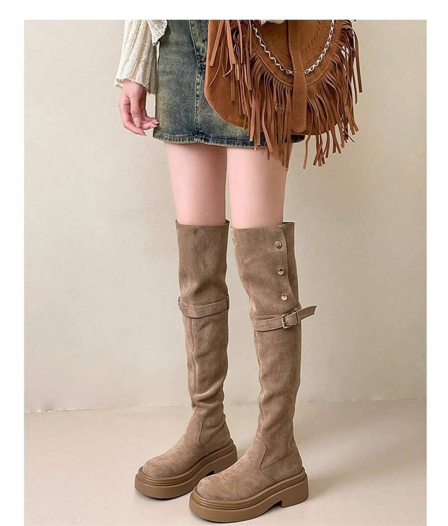 Women Over-The-Knee Boots - 卡其色 - 查看 1