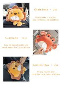 1 pieza Caja de pañuelos montada en el coche con diseño de animal creativo, caja de papel colgante con diseño de dibujos animados en el coche, caja multifuncional para el apoyabrazos, caja de papel para visera de sol en el coche - Unitalla - Ver 5