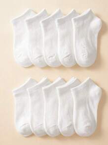 10 pares/set de calcetines blancos para niños, transpirables, cómodos, versátiles y adecuados para la escuela, incluyendo calcetines tobilleros