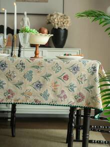 1pc Colorful Floral Jacquard Rectangular Tablecloth, Refreshing Countryside Style, Suitable For Family, Kitchen, Holiday Gathering, Birthday Party, Dining Table, Garden, Home Decor, Bedroom, All Season - Multicolor - View 11