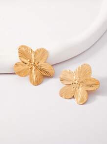 1 par de pendientes de metal mate estilo retro de la corte francesa, pendientes de flores de metal, pendientes de pétalos de verano