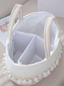 1pc Baby Diaper Storage Basket, Toy Organizer Basket With Tassel Handle, Handwoven Divided Portable Design