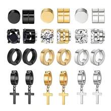 Fashionable And Minimalist Punk Style Popular Stainless Steel Ear Clip, Zirconia Magnet Ear Clip Without Ear Hole, Non Perforated Ear Clip Set Suitable For Various Occasions, Good Gift For Friends And Family, Manufacturer Direct Suitable For Both Men And Women