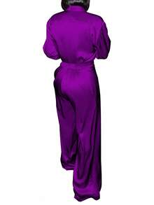 Conjunto de 2 piezas Blusa y pantalones de mujer de unicolor elegante, para otoño