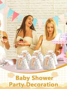 12/24sets Baby Shower Party Favors Baby Shower Keychains Label Sticker Cards Organza Bags For Baptism Party - Multicolor - View 5