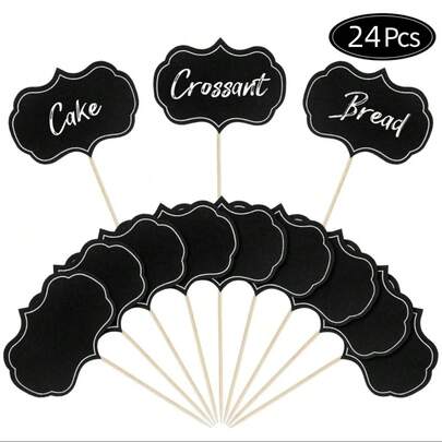24 Pcs Cheese Markers For Charcuterie Board Buffet Labels Food Tags Blank Toothpick Flags,Appetizer Signs Chalkboard Cupcake Toppers Picks For Wedding Birthday Party Decorations (Black)