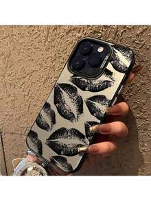 2025 New Luxury High Quality Black Lips Phone Case For Iphone 16 Pro Max 15 Pro 14  Plus 13 12 11  X/Xs XSMAX 7 8 Plus Smartphone Accessories Shockproof Anti-Slip PHONE Protective Cover Iphone 14 Pro Max Corner Air Ultra Cross Pattern - màu đen - Xem 1