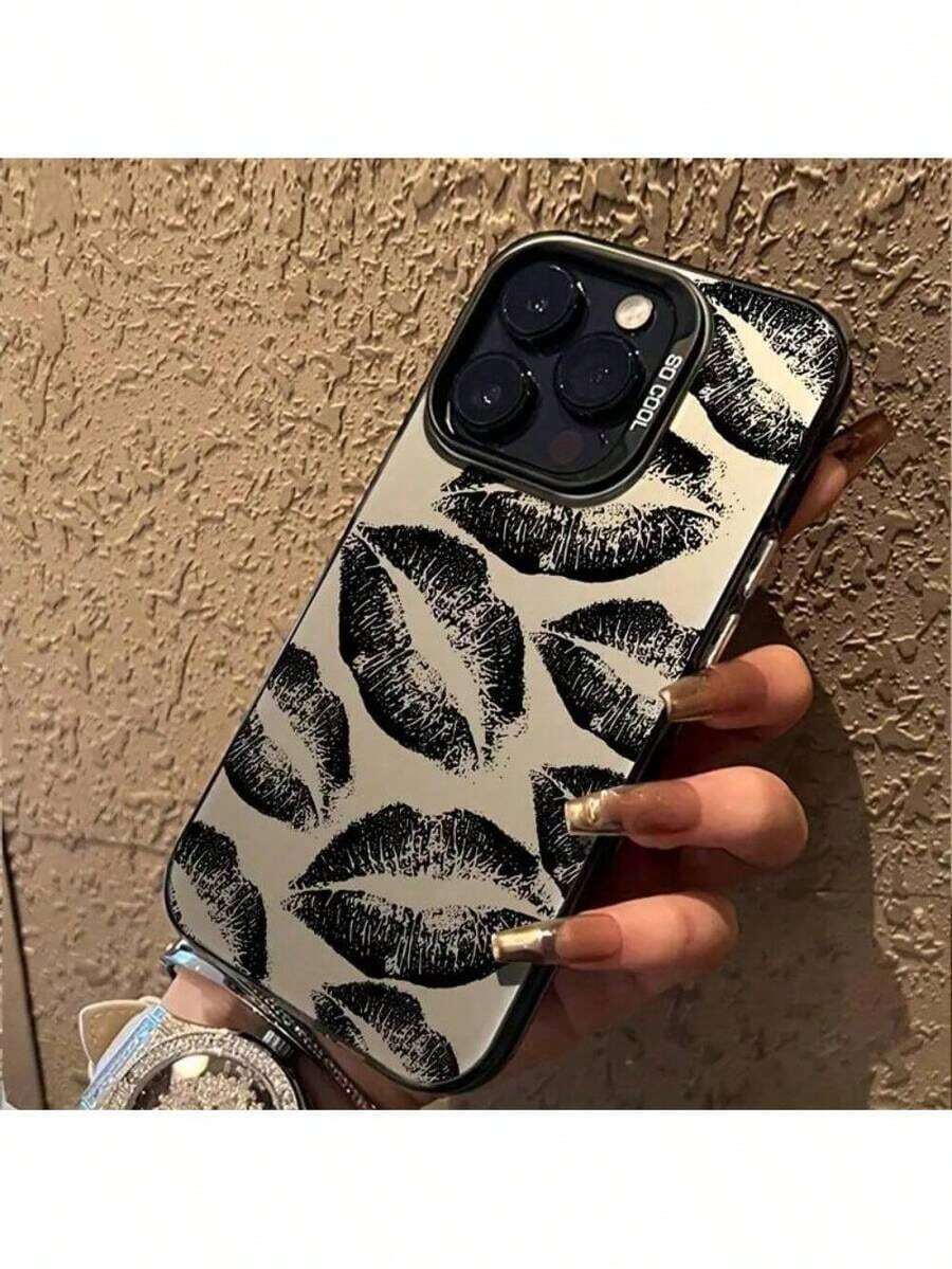 2025 New Luxury High Quality Black Lips Phone Case For Iphone 16 Pro Max 15 Pro 14  Plus 13 12 11  X/Xs XSMAX 7 8 Plus Smartphone Accessories Shockproof Anti-Slip PHONE Protective Cover Iphone 14 Pro Max Corner Air Ultra Cross Pattern - màu đen - Xem 1