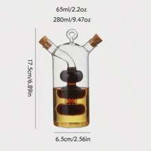 1pc Double Nozzle Glass Olive Oil And Vinegar Dispenser Oil Bottle, Cork 2 In 1 Clear Double Glass Kitchen Cooking Container, Suitable For Kitchen, Dining Room,School Supplies