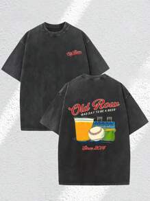 230g Double-Sided Washable, Bad Day Beer Baseball Printed T-Shirt, High-Quality Wax Printed Cotton Retro Fashion Brand T-Shirt, Men's T-Shirt, Beach Essential, Summer T-Shirt, Holiday Gift, Perfect Gift