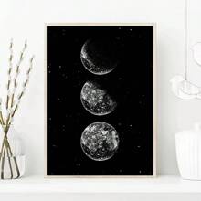 1 peça/3 peças pôsteres de arte de parede moldura opcional arte moderna em preto e branco pôster de fase da lua estética impressão em tela murais de parede adequados para salas de estar, bares, cafés, decoração de casa