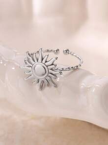 1Pc Retro Sun Opening Rings For Women Gold Color Stainless Steel Geometric Ring Summer Travel Party Jewelry Gifts