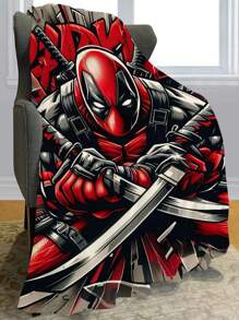 Marvel 1pc Marvel Superhero Deadpool Design Flannel Blanket, Super Soft Fleece Blanket Suitable For Sofa, Bedroom, Sofa, Gift, High Definition Printed Flannel Throw Blanket, Multiple Sizes Available