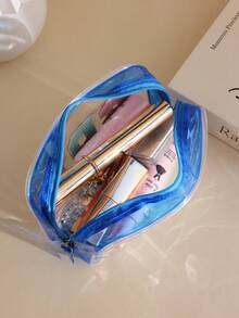 1pc Waterproof Transparent SPF Sunscreen Storage Makeup Bag, PVC Zipper Toiletry Pouch, Portable Travel, SPF Chenille Patch, Small/Large Size Options, Cosmetic Bag - Multicolor - View 6