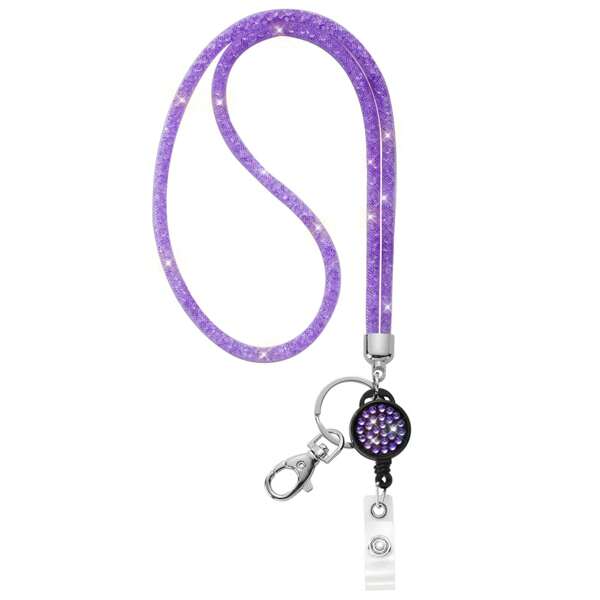 1 Pc Fashionable Sparkling Crystal Lanyard Necklace, Adjustable Rhinestone Decor Stretch Cord Halter With Retractable Circular Buckle, Versatile For ID Card, Key Chain, Casual/Occasion Wear