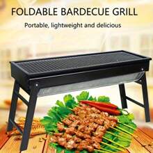Barbecue portable et pliable avec hauteur réglable et étagère latérale intégrée - barbecue extérieur en métal robuste pour la cour, le camping, les pique-niques - design de rangement compact, housse de barbecue pour l'extérieur, finition en peinture aérosol durable