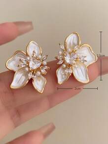 1 Pair Crystal Flower Stud Earrings, Elegant Fashion Earrings For Women, Suitable For Daily Wear, Formal Events, Parties, Casual And Holiday