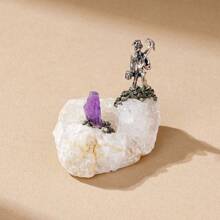 1pc Natural Crystal Stone Agate Cave Paired With Alloy Miner Figurine Collection Gifts