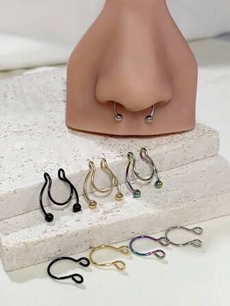 2pcs/8pcs Gold Faux Nose Ring No Piercing Needed Fake Nose Piercing Nose Cuff Clip On Nose Ring No Pierce Nose Ring
