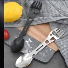 10合1多功能戶外野營求生叉湯匙廚房工具扳手瓶開器勺子 - 黑色 - 查看 4