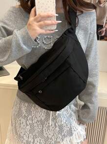 Pochete Feminina de Cor Sólida na Moda, de Grande Capacidade para Compras Casuais, Deslocamentos, Viagens e Trabalho