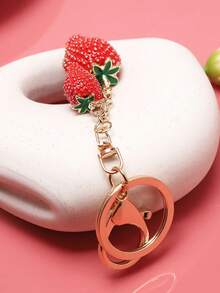 3D Delicious Fruit Red Strawberry Pendant Keychain Cute Strawberries Strings Charms Keyring For Men Women Key Holder Backpack Handbag Ornament Accessories Gift Trinket - Gold - View 10