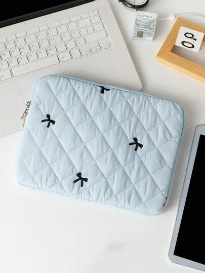 1pc Polyester Macaron Color Argyle Embroidery Bow 11-16 Inch Tablet Sleeve, Lightweight And Well-Fitted