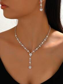 Set de 3 piezas con collar y aretes de joyería con forma asimétrica minimalista, con diamantes y garra de cobre, adecuado para usar en fiestas