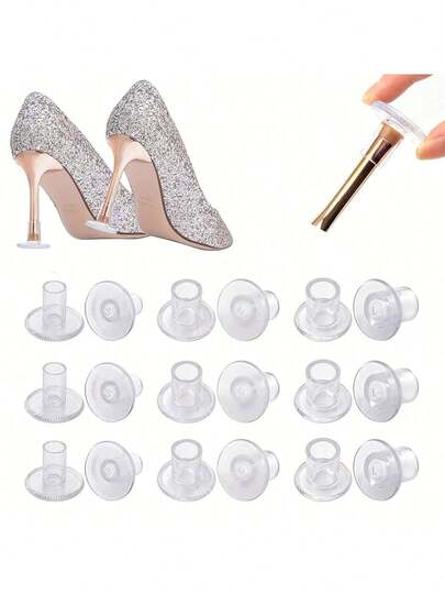 18Pcs/9 Pairs Transparent High Heel Protectors,3 Sizes Soft Heel Covers For Walking On Grass Uneven Floor Anti-Slip Heel Repair Caps Stops Sinking Into Grass Protector For Women Wedding Shoes