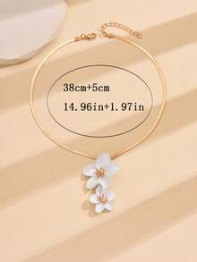 1件夏季清新花卉项链，优雅奢华设计花卉吊坠项链，百搭日常佩戴、海滩、派对、送礼佳品、婚礼季皆宜 - 白色 - 查看 5