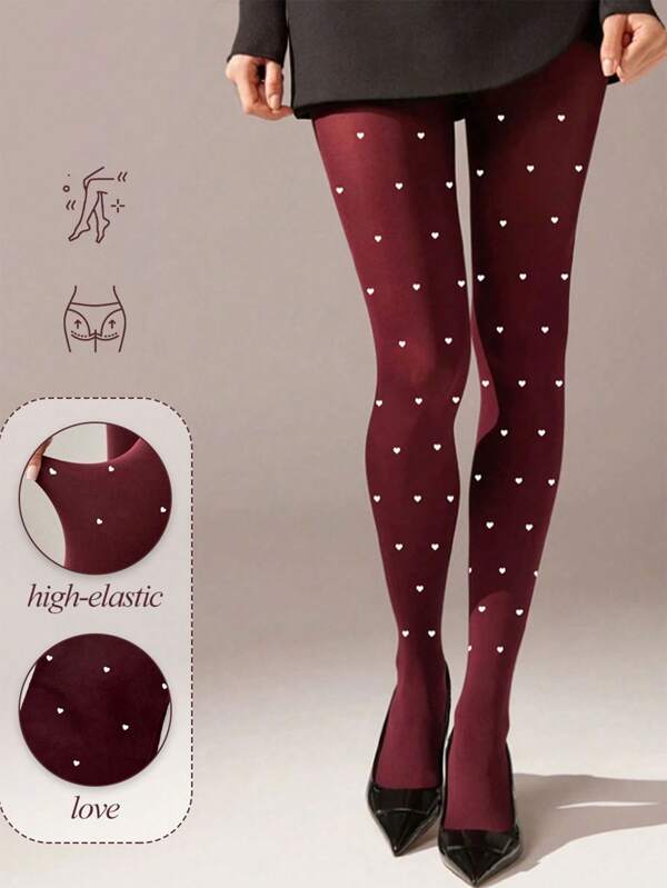 Sexy Lingerie Large Love Dot Printed Base Socks Angora Red Micro Pressure Slimming Silk Socks Pantyhose Outerwear Pantyhose