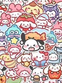 Sanrio 100Pcs Random Style Hello Kitty Cute Cartoon Character Stickers - Synthetic Paper Self-Adhesive & Reusable Decals For Journals Laptops DIY Crafts Waterproof Asymmetric Shapes(Some Parts May Be Random)