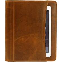 Leather Portfolio Folder A4 Organiser With Legal Pad Writing Case And Zip Padfolio Document Folder Conference For Men Vintage Brown - BrownLeather - View 7
