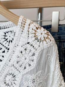 JIANHU Petite Boho Crochet Cardigan - Romantic Floral & Geometric Lace Cover-Up For Vacation & Daily Wear | Lightweight V-Neck Button-Up Knit (Perfect For Petite Frames)