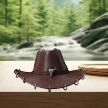 Leather Cowgirl Hats For Women Men Retro Western Hat Wide Brim Cowgirl Hat With Metal Rings - Chocolate Brown - View 3